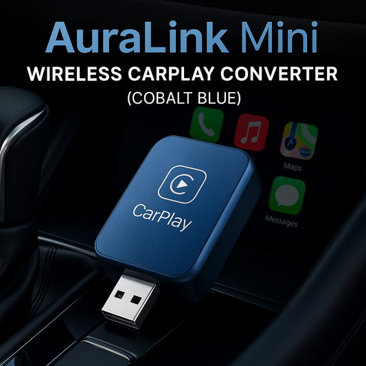AuraLink Mini – Wireless CarPlay Converter (Cobalt Blue)